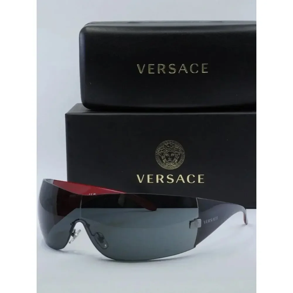 New Versace VE2054 100187 Oversized Shield Sunglasses in Black Authentic